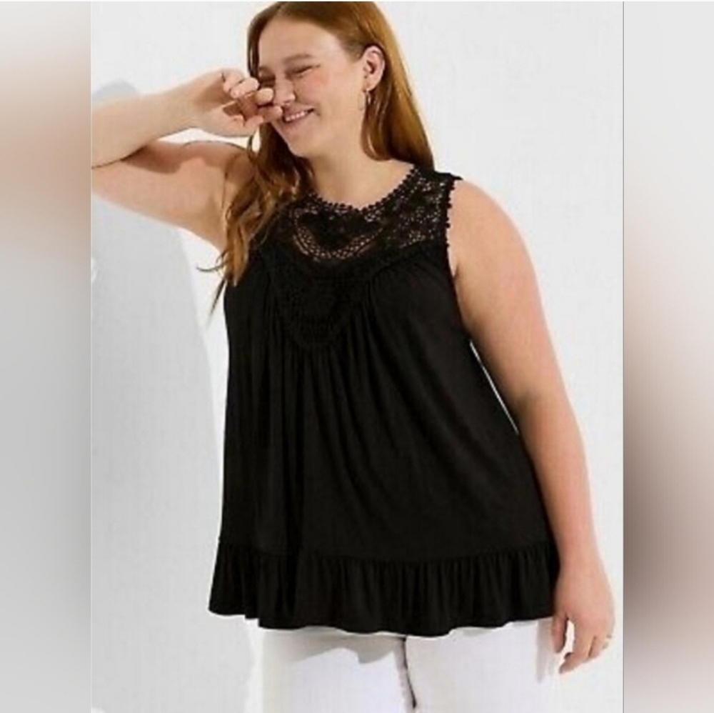 Torrid Black Crochet Sleeveless WitchyCore Top Size 1/1X